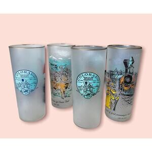MCM Vintage Colorado Souvenir Tourist Frosted Gold rush Train Glasses- Set of 4